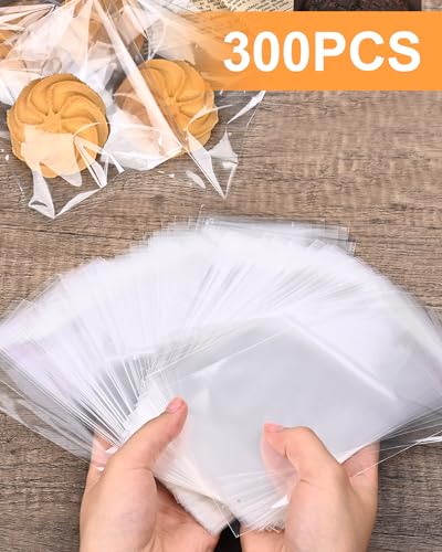 300 Pcs Self Adhesive Cookie Bags, 4x6 Inches Self Sealing Cellophane Bags, Clear Resealable Cellophane Bag for Packaging,...