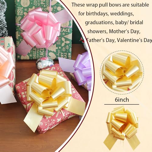 12 Pcs Bows for Gift Wrapping,6 Inches Gift Bows with Ribbon Mixed Color Bows Gift Wrap Bows for Wedding,Gift Basket, Vale...