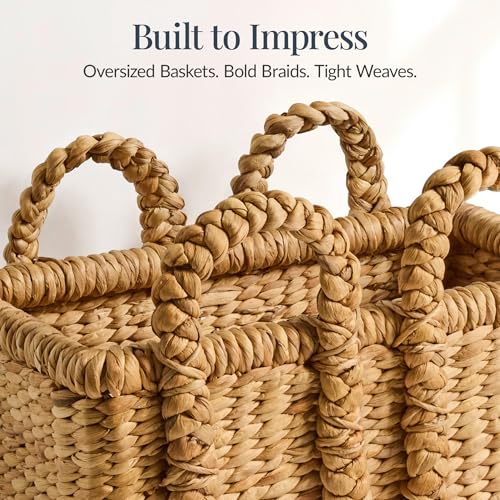 Best Choice Products 3Pc Shelf Baskets, Small, Large and XL Chunky Woven Wicker Rattan Storage Baskets w/Braided Handles, ...