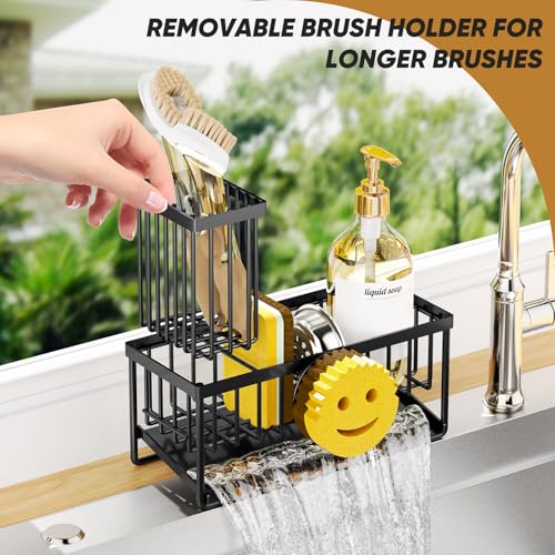 Taugast Sponge Holder for Kitchen Sink,Smiley Face Sink Caddy with Removable Brush Holder,Self-Draining Sponge Caddy for S...