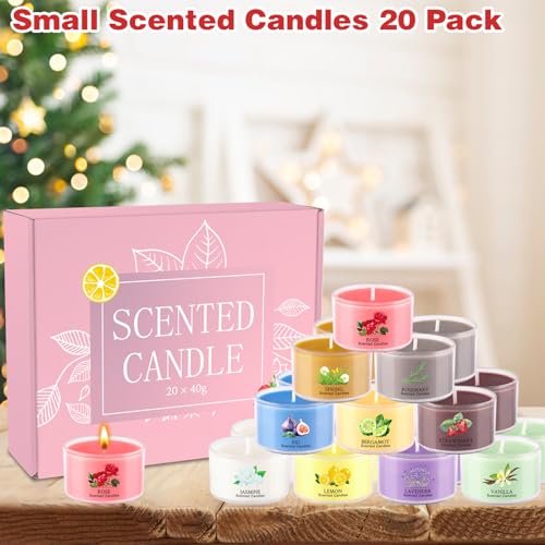 20 Pack Scented Candles, 1.6oz Mini Jar Holiday Gift Set with 10 Fragrances & Colors, Natural Soy Wax Aromatherapy Candles...