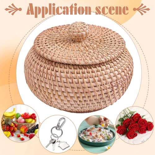 WADORN Round Rattan Storage Box with Lid, Handmade Woven Storage Basket Natural Multi-Purpose Wicker Rattan Basket Small D...