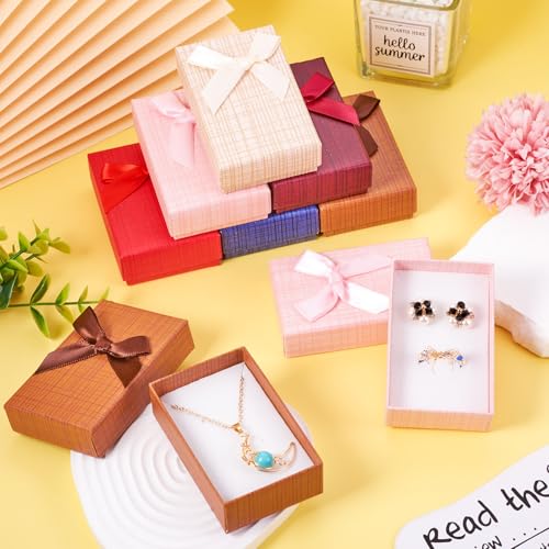 Craftdady 12 pcs Jewelry Gift Box Set Empty Packaging Cases with Bowknot Rectangle Cardboard Paper Jewelry Boxes with Lid ...