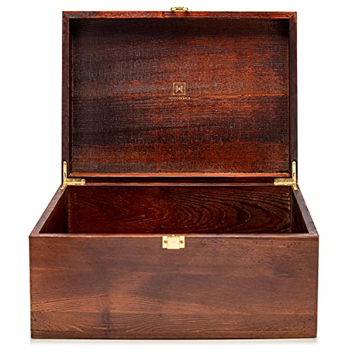 Wooden Gift Boxes - Large Memory Box For Keepsakes, Decorative Boxes With Lids, Wooden Box With Hinged Lid, Wood Boxes, St...