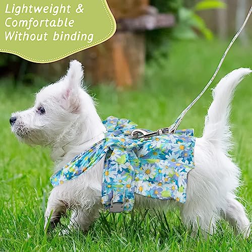 Sanwuta 4 Pack Harness Dog Dress Bowknot Leash Set Floral Princess Dog Harness Dress Vest with Leash Pet Doggy Outfits for...