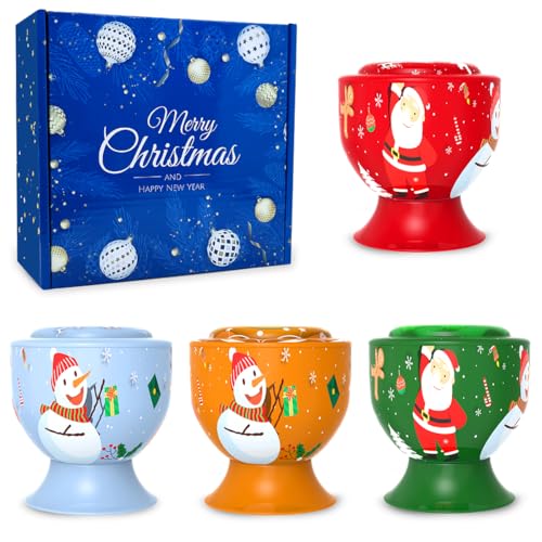 Set of 4 Christmas Snowman Santa Claus Scented Candles Gift Set for Home Women, 4.4oz Natural Soy Wax Strong Cedar, Lavend...