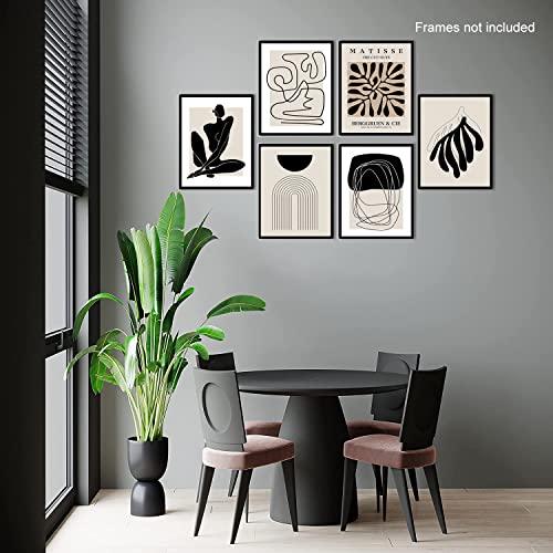 Quzenu Boho Wall Art Mid Century Modern Decor Canvas Prints Set of 6 Black And White Neutral Abstract Boho Wall Decor for ...