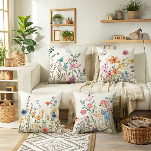 ONFAON Spring Decorations for Home - Spring Pillow Covers 18x18, Outdoor Pillow Covers Springtime Farmhouse Throw Pillow C...