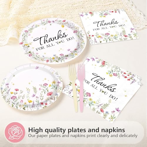 Greencian 96 Pcs Wildflower Thanks Party Supplies Teacher Appreciation Plates and Napkins Watercolor Wild Flower Tableware...