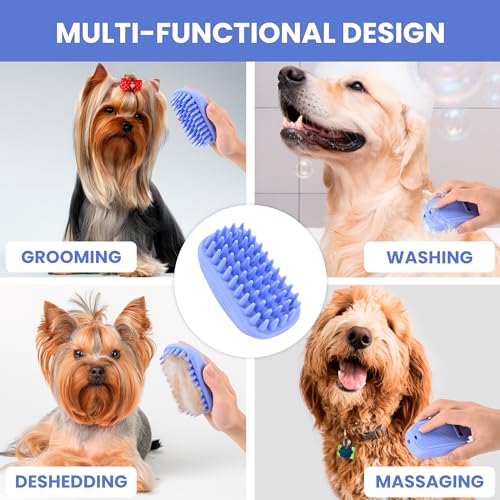 Dog Grooming Bath Brush, Pet Rubber Brush for Shower Scrubbing & Soothing Massage, Ideal for Long & Short Haired Dogs and ...