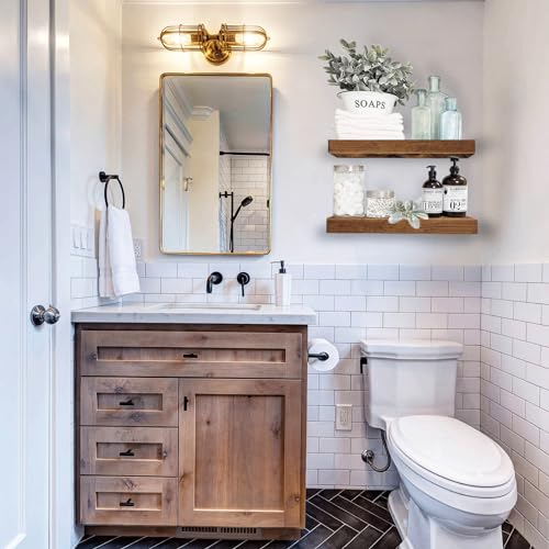 QEEIG Bathroom Floating Shelves for Wall - 15.7" Wall Mounted Shelf Over Toilet Farmhouse Home Decor Display Bookshelf Sma...