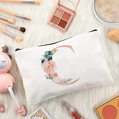 Sanwuta 2 Pcs Initial Canvas Tote Bag Wedding Gift Floral Letter Travel Cosmetic Bag Monogrammed for Woman Wedding