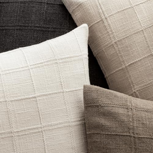 Foindtower Set of 1 Decorative Linen Check Throw Pillow Cover Neutral Farmhouse Lumbar Cushion Cover Modern Boho Home Deco...