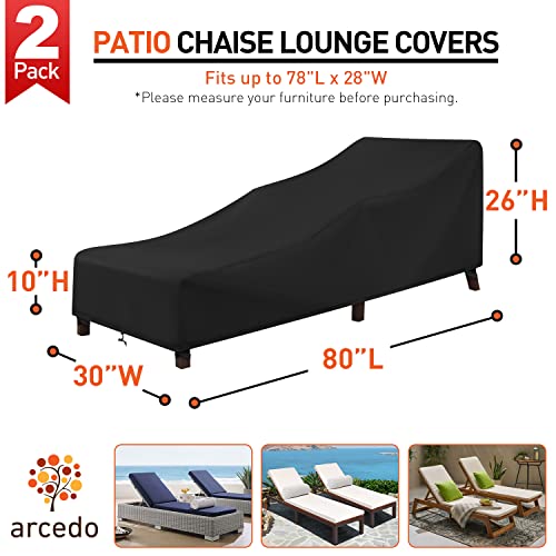 Arcedo Patio Chaise Lounge Cover Waterproof, 2 Pack of Pool Lounge Chair Covers for Outside Stackable Cushions and Outdoor...
