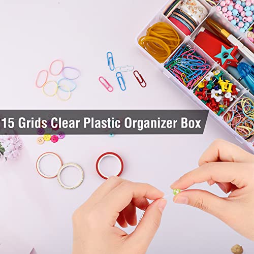 Exptolii 15 Large Grids Plastic Organizer Box with Dividers, Clear Compartment Container Storage for Washi Tapes Beads Cra...