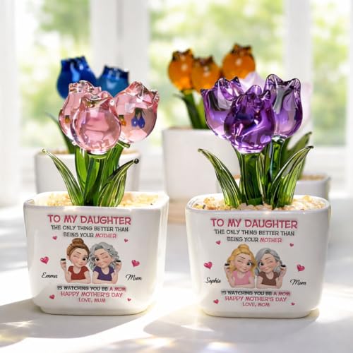 Wrappiness Glass Everlasting Tulips Pot for Women Personalized Gifts - Glass Flowers Decor, Birthday Gift for Daughter fro...