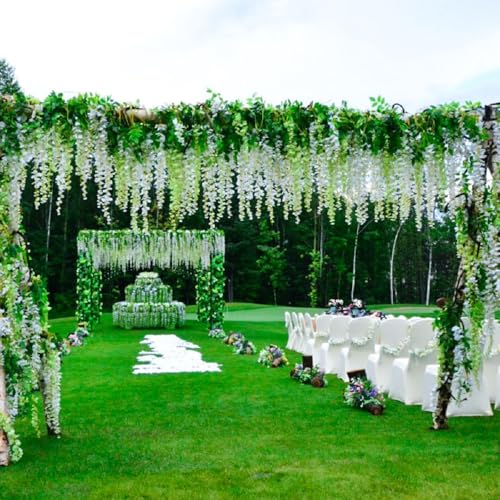 WEISPARK Fake Hanging Flowers - 12 Pieces 3.75 Feet/Piece Artificial Wisteria Vine Ratta Hanging Garland Silk Flowers for ...