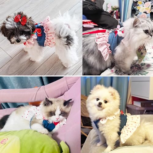 ANIAC Denim Dog Dress Harness with Leash Set Cute Small Dogs Clothes Girl Heart Patterns Puppy Dresses Breathable Mesh Cat...