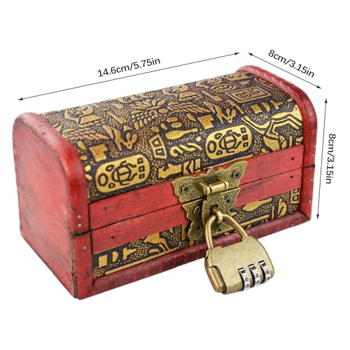 Flylin Vintage Treasure Chest Box, Wood Leather Jewelry Storage Box Case Holder with Combination Lock for Gifts, Vintage S...