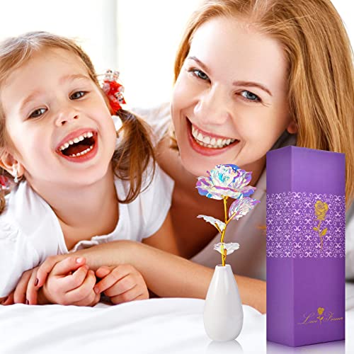 Tmacker Mothers Day Mom Gifts for Women Grandma - Artificial Rose Flowers with Vase Birthday Gifts for Mom Wife Her Valent...