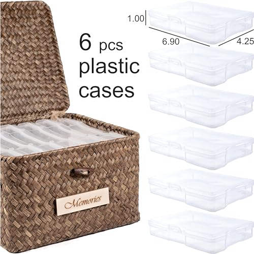Photo Storage Box - Keepsake Box - Inner 6 Plastic Photo Case Keeper Organizer - Natural Hand Crafted Stationery Storage C...