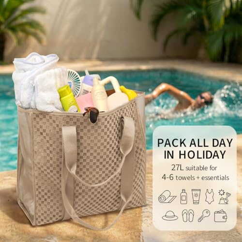 MOMINSIDE Beach Bags for Women Mesh Beach Bag - Large Beach Tote Bag with Zipper, 2 Insulated Pocket, Hat & Towel Clips, F...