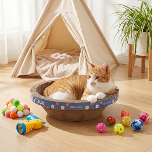 Zopeal 64 Pcs Easter Cat Toy Gift Set Magic Cat Scratcher Board Ball Launcher Gun Crinkle and Yarn and Plastic Bell Ball K...
