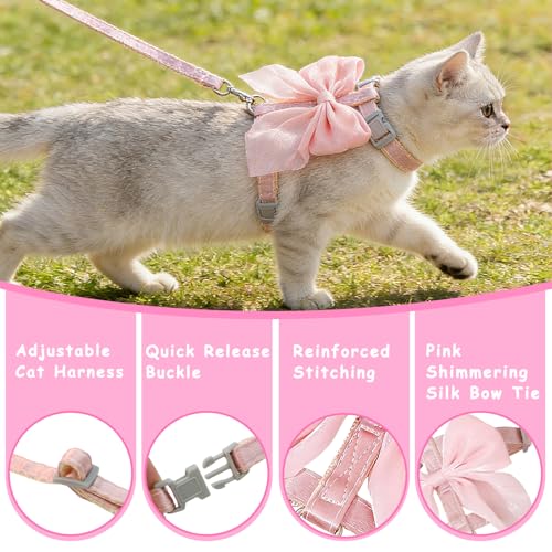 Tensho Pink Bow Cat Harness and Leash Set Escape Proof, Adjustable Kitten Harness with Leash, Bow Tie Cat Harness for Walk...