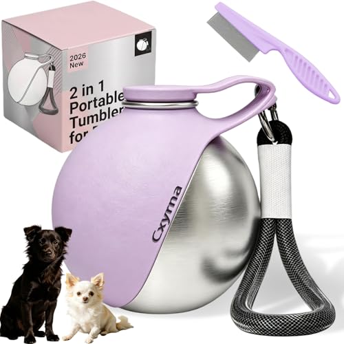 2 in 1 Portable Tumbler for Dogs, 2026 New 10Oz Stainless Steel Dog Water Bottle with Silicone Foldable Bowl, Leak-Proof 2...