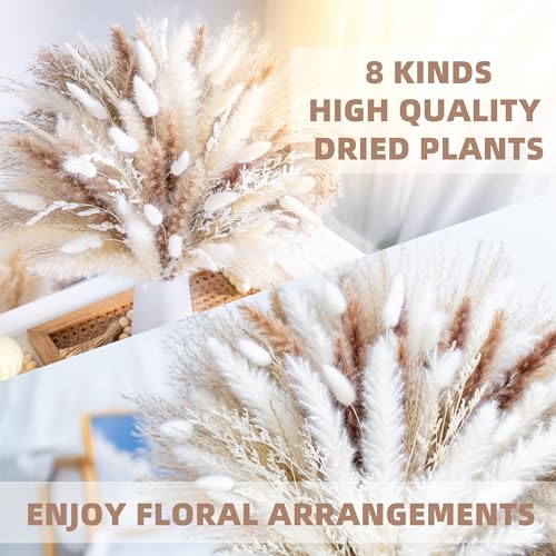 96PCS Natural Dried Pampas Grass Boho Home Decor Bouquet Phragmites Dried Flowers Bouquet for Wedding Floral Arrangements ...