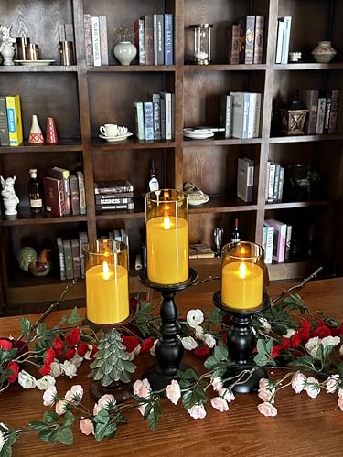 Upinmz Gold Acrylic Flameless Candles with Remote Control and Timers，Battery Operated Candles，LED Pillar Candles with Danc...
