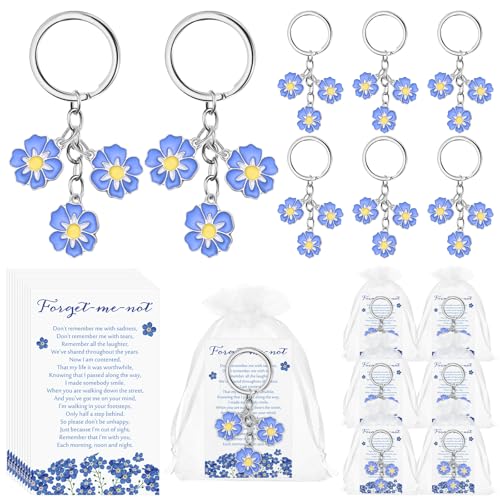 Landical 25 Set Funeral Favors for Guests Forget Me Not Flower Keychain Forget Me Not Poem Cards with Organza Bags Celebra...