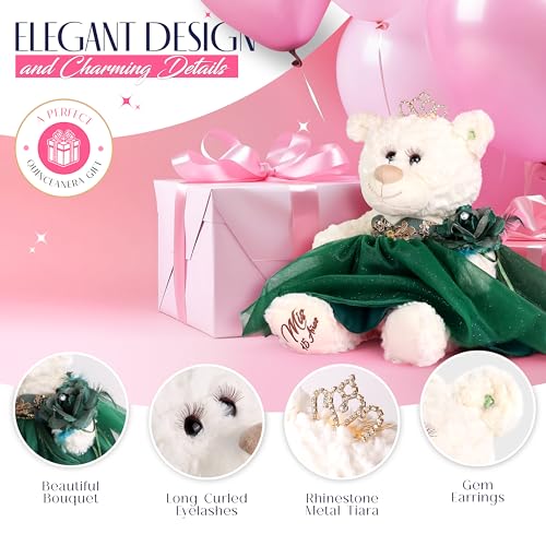 Kinnex Collections by Amanda Large 20” Quinceañera Teddy Bear Centerpiece – Elegant Dress, Oversized Keepsake Gift for 15 ...