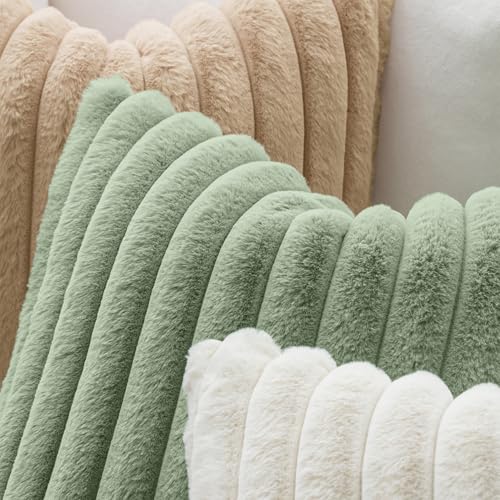 MIULEE Faux Fur Decorative Throw Pillow Covers 18x18 Inch Set of 2, Modern Spring Home Decor Soft Plush Couch Pillows Cozy...
