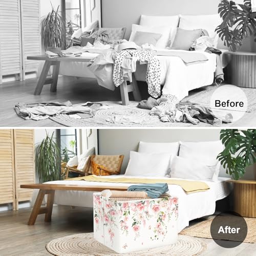 Clastyle Flower Girl Book Storage Basket Spring Summer Floral Women Clothes Organizer Bin Parents Gift Toy Box for Bedroom...