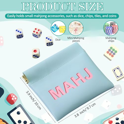 Sunnymove Mahjong Dice Bags 3.8 x 3.9 in PU Squeeze Mahjong Pouch Mini Dice Coin Tiles Purse for Board Game Party Travel(B...