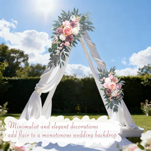 Wedding Arch Flowers (2-Pack), Artificial Dusty Rose Floral Arch Decorations for Weddings Ideal for wedding welcome signag...