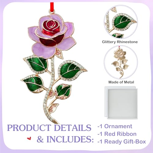 WaaHome Red Rose Anniversary Birthday Gifts for Her Girlfriend - Metal Rose Ornaments for Tree Decorations, Romantic Flowe...