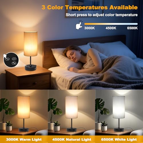 Unicozin Table Lamp for Bedroom, 3 Color Temperatures, 7 RGB Colors, Adjustable Brightness, Dual USB Charging Ports, Ambie...