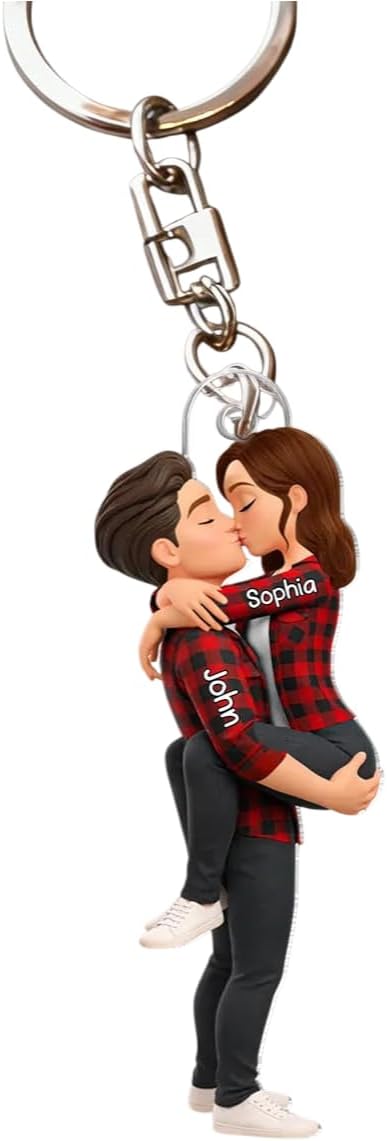 Kissing Couple - Personalized Keychain, Gift For Couple, Custom Name Couple Hugging Kissing Keyring For Anniversary, Husba...