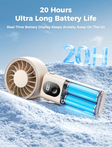 Aecooly Mighty Portable Handheld Fan | 20H Max Cooling Time | 3 Flexible Modes | 5 Speeds Wind | Battery Level Display | U...