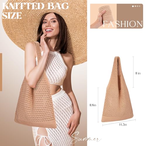 Crochet Beach Tote Bag Summer Vacation Hobo Tote Knit Bags for Women Mesh Woven Travel Crochet Purse Aesthetic Bag