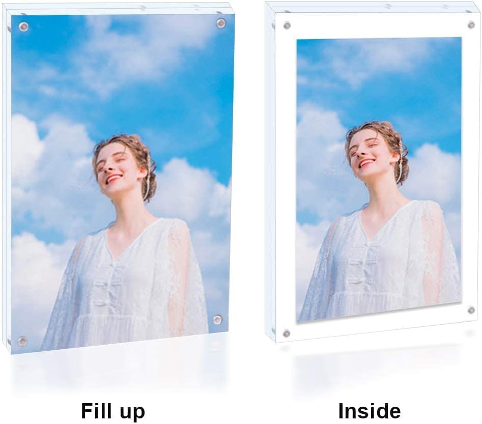 JUOIFIP 5 Pack Acrylic Picture Frame 5x7 Clear Double Sided Magnetic Picture Frameless Desktop Display Photo Frame with St...