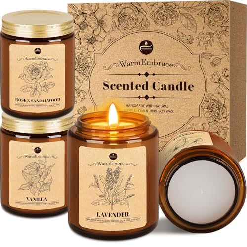 WarmEmbrace Lavender Candles, 4-Pack Scented Candle Set for Women, 7.6 oz Natural Organic Soy Wax in Glass Jar, 160 Hours ...