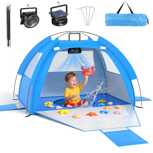 Dsquu Baby Beach Tent Solar Cooling Fan, Anti-UV Toddler Beach Tent Sun Shelter Portable Travel Fan Beach Shade Tent, Baby...