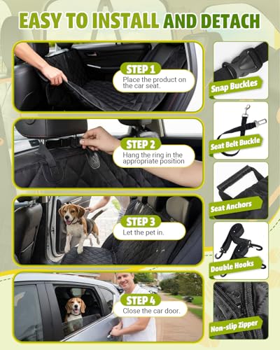 Dog Car Seat Cover, 600D Heavy Dute Durable Car Seat Cover for Dogs Pets, 100% Waterproof Scratch Proof Nonslip Dog Hammoc...