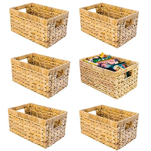 M4DECOR Set of 6 Wicker Storage Basket, Water Hyacinth Storage Baskets, Wicker Storage Baskets for Shelves, Wicker Baskets...