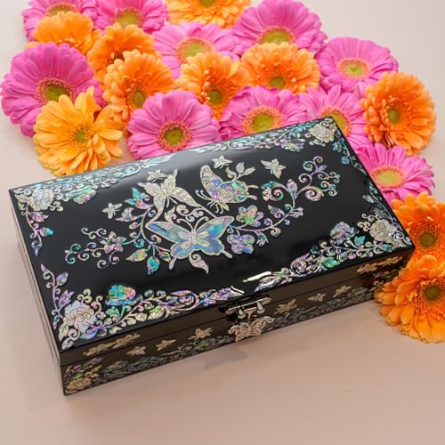 February Mountain Mother of Pearl Jewelry Organizer box - Handmade Large Wooden Box Romantic Anniversary Birthday Gifts fo...