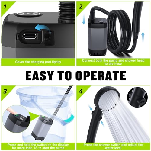 Portable Shower for Camping, [Long-Lasting] Spopal 6000mAh Rechargeable Camping Shower with Intelligent LED Display, 4 Spr...