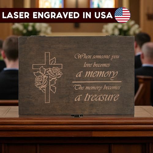 Engraved Memorial Memory Box – Wooden Keepsake Box for Loss of Loved One or Pet – Sympathy Gift – Medium Size – Dark Walnu...